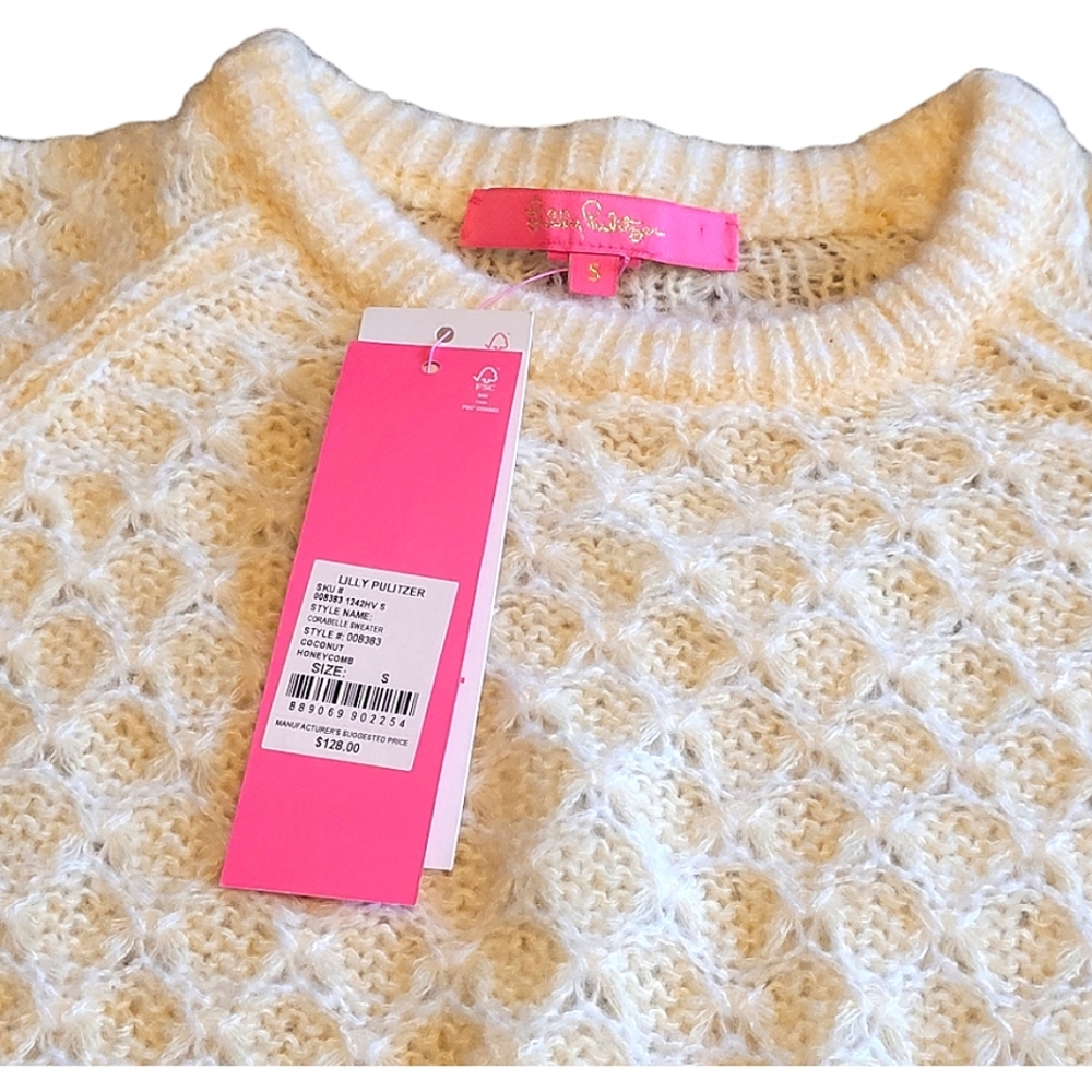 NWT Lilly Pulitzer Corabelle Crewneck Honeycomb Knit Sweater Coconut Cream Small - Picture 2 of 16